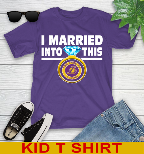 Los Angeles Lakers NBA Basketball I Married Into This My Team Sports Youth T-Shirt - Image 4
