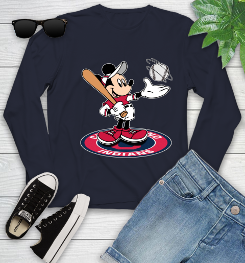 MLB Baseball Cleveland Indians Cheerful Mickey Disney Shirt Youth Long Sleeve 3