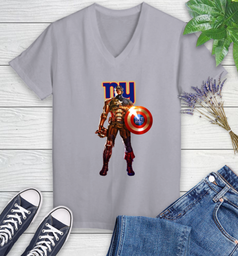 NFL Captain America Marvel Avengers Endgame Football Sports New York Giants Women's V-Neck T-Shirt 4