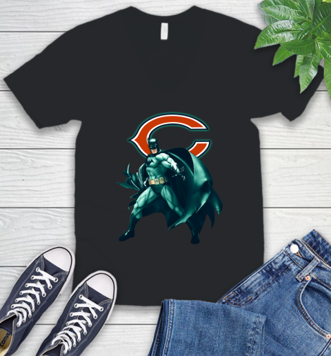 NFL Batman Football Sports Chicago Bears V-Neck T-Shirt 2