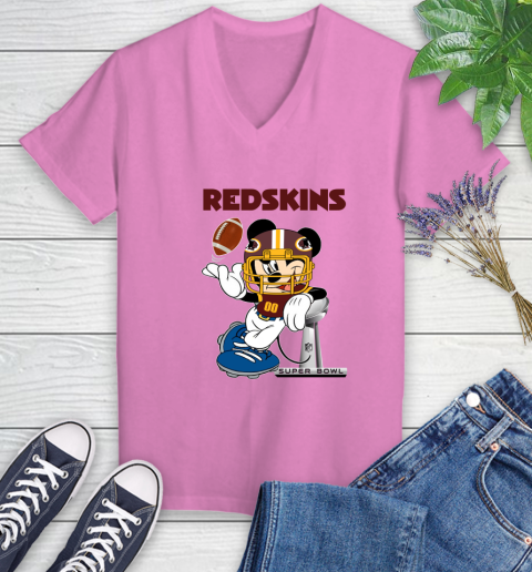 NFL Washington Redskins Mickey Mouse Disney Super Bowl Football T Shirt Women's V-Neck T-Shirt 14