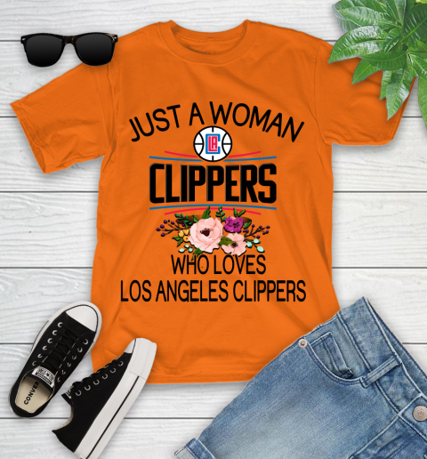 NBA Just A Woman Who Loves Los Angeles Clippers Basketball Sports Youth T-Shirt 4