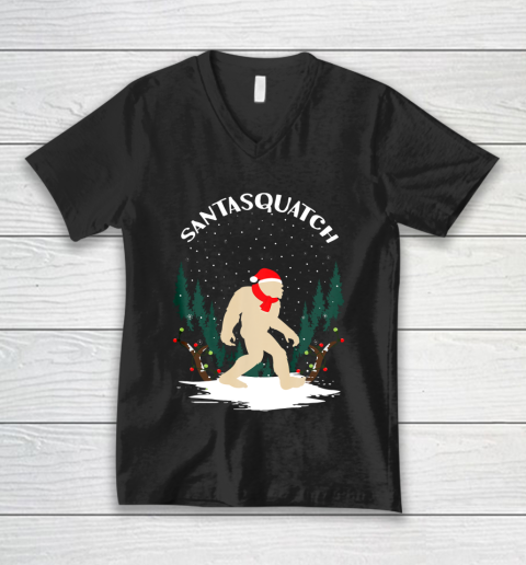 Santasquatch Sasquatch Funny Bigfoot Christmas Santa Hat And V-Neck T-Shirt
