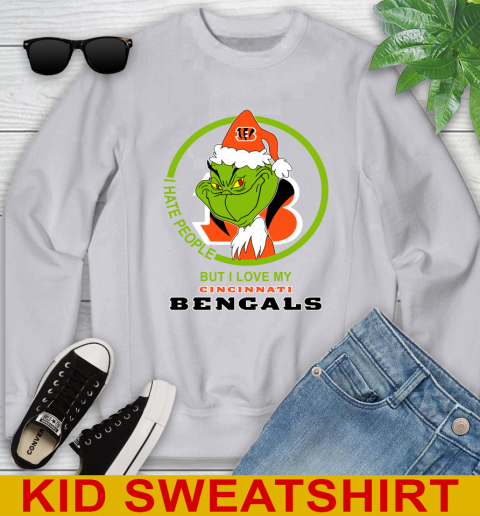 Cincinnati Bengals NFL Christmas Grinch I Hate People But I Love My Favorite Football Team Youth Sweatshirt 4