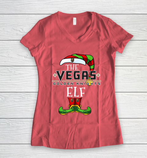 Vegas Golden Knights Christmas ELF Funny NHL Women's V-Neck T-Shirt 4