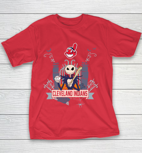 MLB Cleveland Indians Baseball Jack Skellington Halloween Youth T-Shirt 7