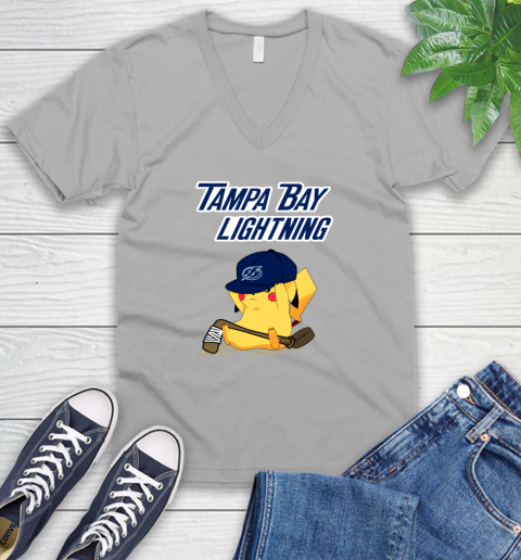 NHL Pikachu Hockey Sports Tampa Bay Lightning V-Neck T-Shirt 4