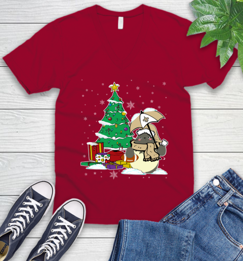 New Orleans Saints NFL Football Cute Tonari No Totoro Christmas Sports V-Neck T-Shirt 7