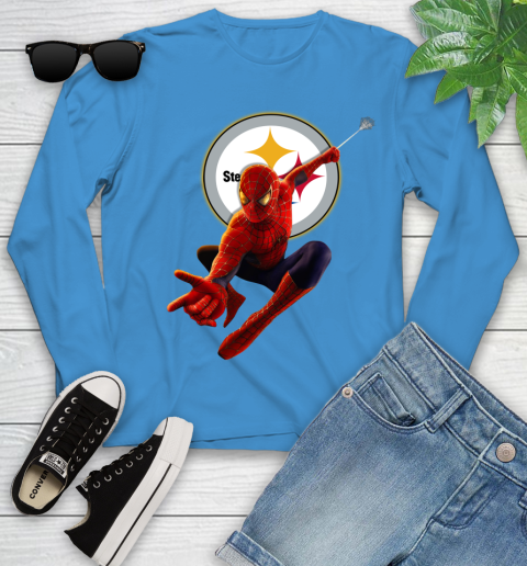 NFL Spider Man Avengers Endgame Football Pittsburgh Steelers Youth Long Sleeve 7