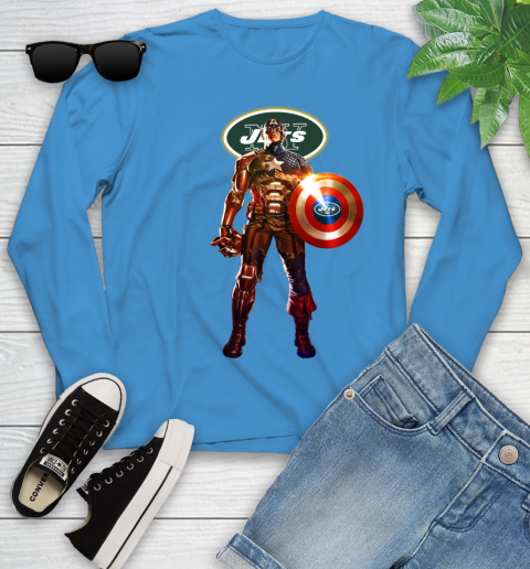 NFL Captain America Marvel Avengers Endgame Football Sports New York Jets Youth Long Sleeve 7
