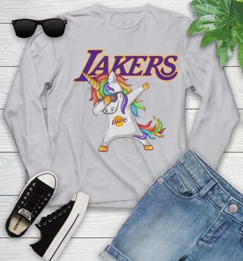 Los Angeles Lakers NBA Basketball Funny Unicorn Dabbing Sports Youth Long Sleeve 5