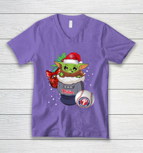 Philadelphia Phillies Christmas Baby Yoda Star Wars Funny Happy MLB V-Neck T-Shirt 9
