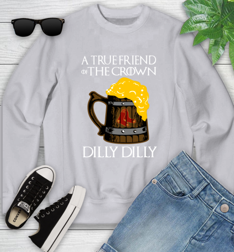 MLB Boston Red Sox A True Friend Of The Crown Game Of Thrones Beer Dilly Dilly Baseball Youth Sweatshirt 3