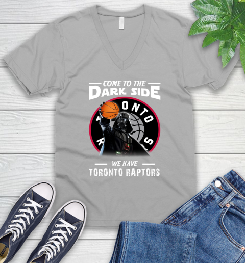 NBA Come To The Dark Side We Have Toronto Raptors Star Wars Darth Vader Basketball V-Neck T-Shirt 3