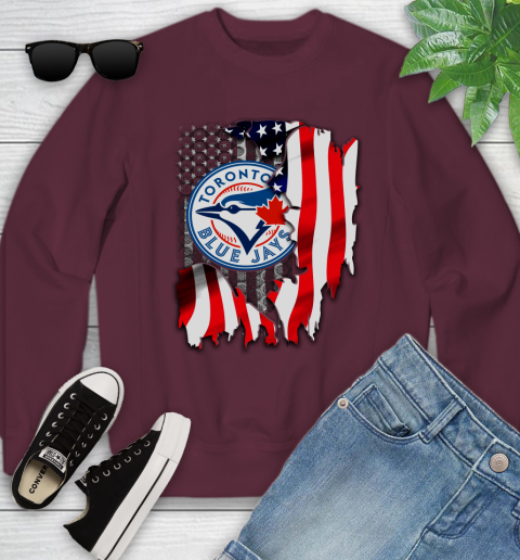 Toronto Blue Jays MLB Baseball American Flag Youth Sweatshirt 4