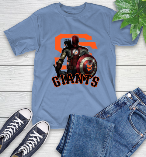 MLB Captain America Thor Spider Man Hawkeye Avengers Endgame Baseball San Francisco Giants T-Shirt 11