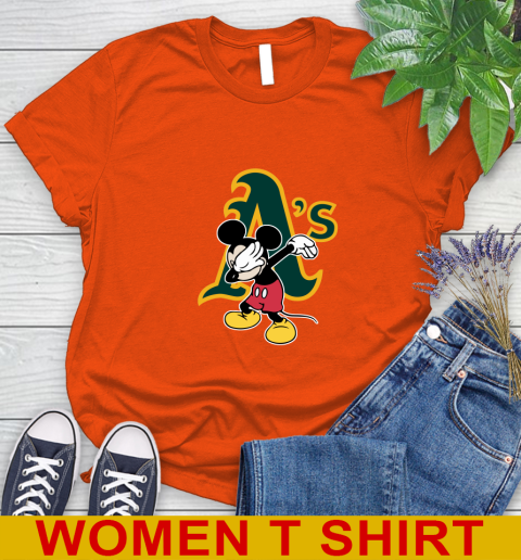 Oakland Athletics MLB Baseball Dabbing Mickey Disney Sports Women's T-Shirt 4