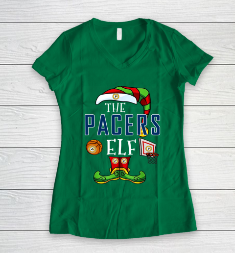 Indiana Pacers Christmas ELF Funny NBA Women's V-Neck T-Shirt 3