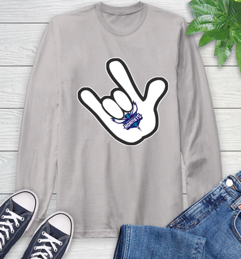 Charlotte Hornets NBA Basketball Mickey Rock Hand Disney Long Sleeve T-Shirt 12