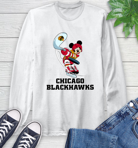 NHL Hockey Chicago Blackhawks Cheerful Mickey Mouse Shirt Long Sleeve T-Shirt 2