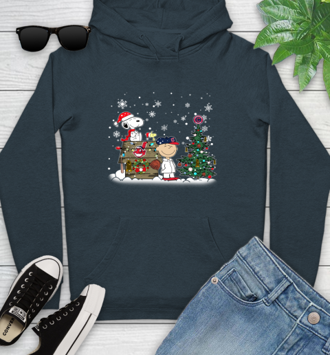 MLB Cleveland Indians Snoopy Charlie Brown Christmas Baseball Commissioner's Trophy Youth Hoodie 10