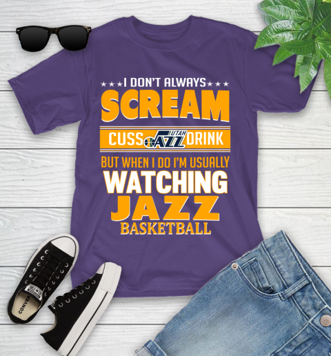 Utah Jazz NBA Basketball I Scream Cuss Drink When I'm Watching My Team Youth T-Shirt 3