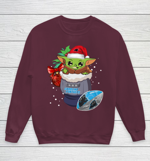Carolina Panthers Christmas Baby Yoda Star Wars Funny Happy NFL Youth Sweatshirt 5