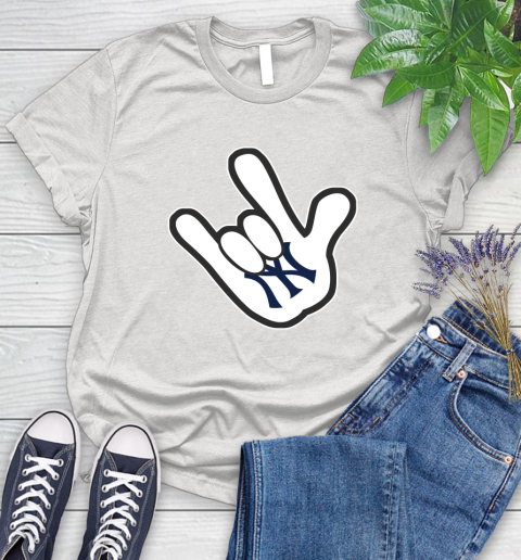 New York Yankees MLB Baseball Mickey Rock Hand Disney Women's T-Shirt