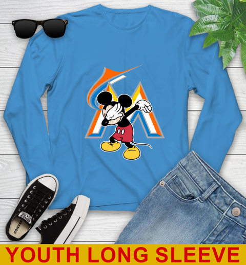 Miami Marlins MLB Baseball Dabbing Mickey Disney Sports Youth Long Sleeve 8