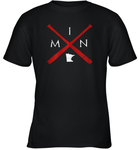 Minnesota Baseball Bats Classic State Outline Gift Youth T-Shirt
