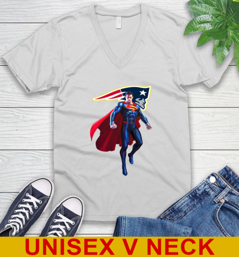 NFL Superman DC Sports Football New England Patriots V-Neck T-Shirt