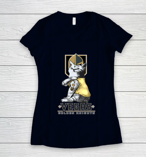NHL My Cat Loves Vegas Golden Knights Hockey Women's V-Neck T-Shirt 2