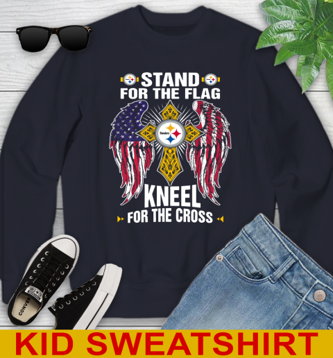 NFL Football Pittsburgh Steelers Stand For Flag Kneel For The Cross Shirt Youth Sweatshirt 2