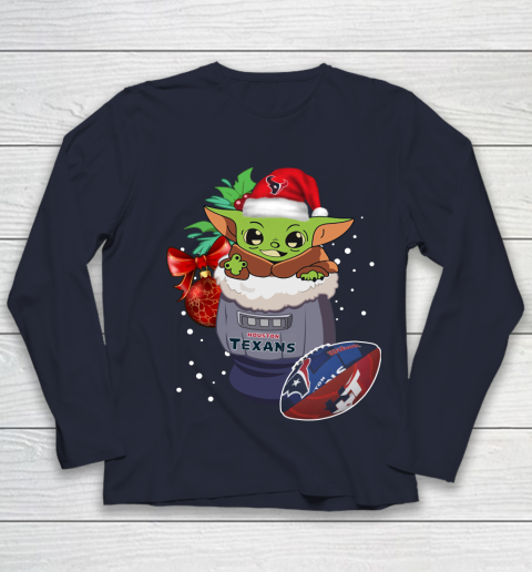 Houston Texans Christmas Baby Yoda Star Wars Funny Happy NFL Youth Long Sleeve 3