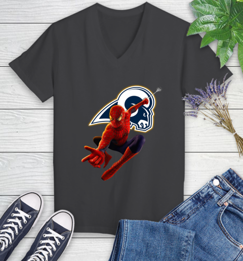 NFL Spider Man Avengers Endgame Football Los Angeles Rams Women's V-Neck T-Shirt 8