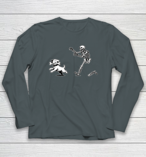 Halloween Dog, Funny Skeleton, Skeleton Chasing Dog Long Sleeve T-Shirt 3