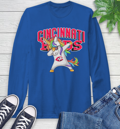 Cincinnati Reds MLB Baseball Funny Unicorn Dabbing Sports Long Sleeve T-Shirt 9