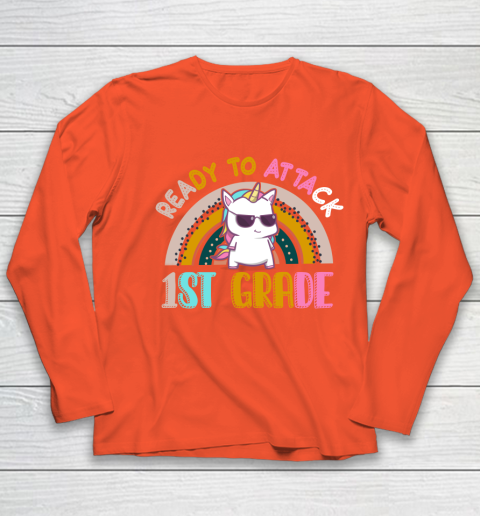 Back to school shirt Ready To Attack 1st grade Unicorn Youth Long Sleeve 3