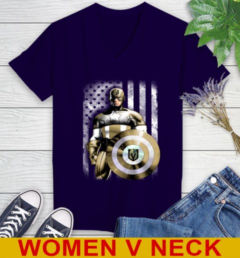 Vegas Golden Knights NHL Hockey Captain America Marvel Avengers American Flag Shirt Women's V-Neck T-Shirt 3