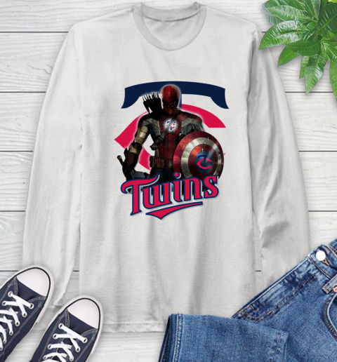 MLB Captain America Thor Spider Man Hawkeye Avengers Endgame Baseball Minnesota Twins Long Sleeve T-Shirt