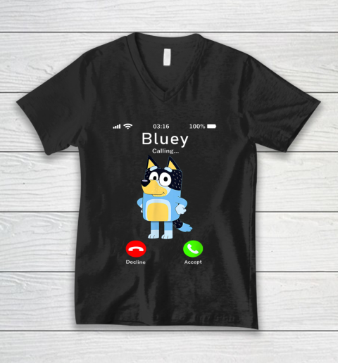 Dad Mom Kid Shirt Blueys Is Calling Funny Parents days V-Neck T-Shirt