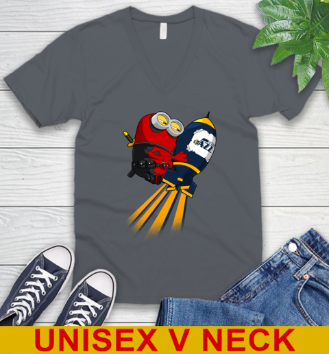 NBA Basketball Utah Jazz Deadpool Minion Marvel Shirt V-Neck T-Shirt 4