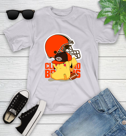 NFL Pikachu Football Sports Cleveland Browns Youth T-Shirt 4
