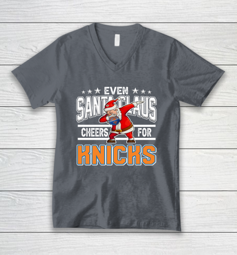 New York Knicks Even Santa Claus Cheers For Christmas NBA V-Neck T-Shirt 4