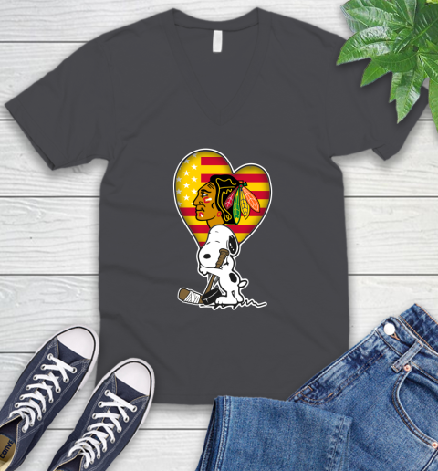 Chicago Blackhawks NHL Hockey The Peanuts Movie Adorable Snoopy V-Neck T-Shirt 5