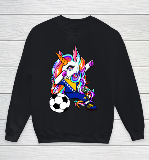 Dabbing Unicorn Bosnia Herzegovina Soccer Fans Flag Football Youth Sweatshirt