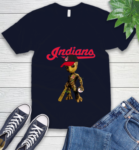 MLB Cleveland Indians Groot Guardians Of The Galaxy Baseball V-Neck T-Shirt 3