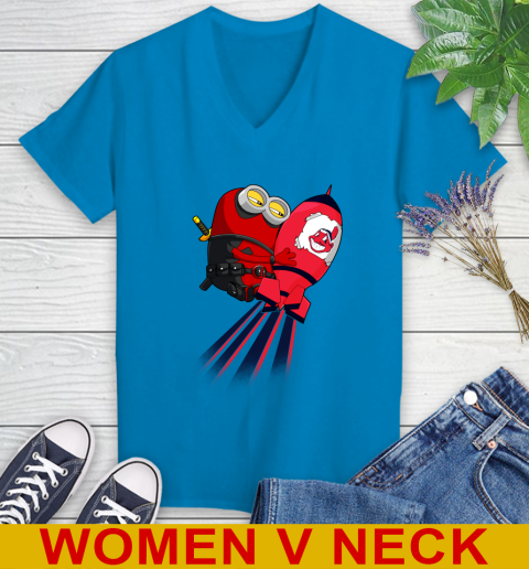 MLB Baseball Cleveland Indians Deadpool Minion Marvel Shirt Women's V-Neck T-Shirt 7