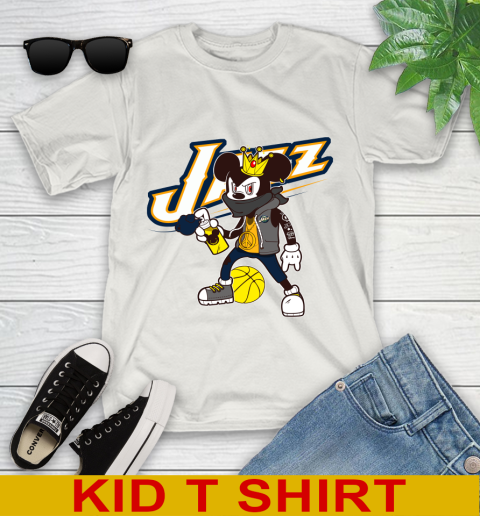 Utah Jazz NBA Basketball Mickey Peace Sign Sports Youth T-Shirt 12