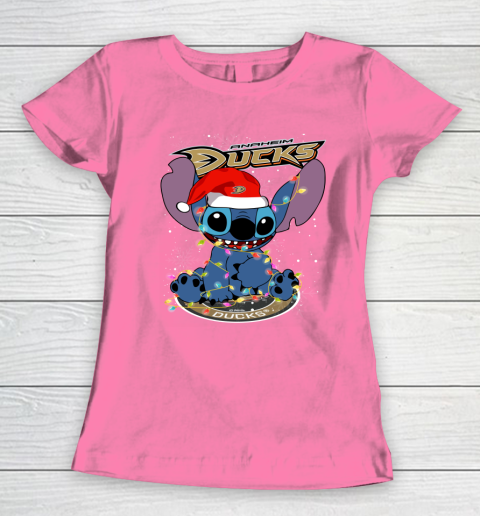 Anaheim Ducks NHL Hockey noel stitch Christmas Women's T-Shirt - Image 10